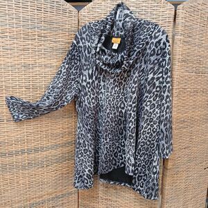 Ruby Rd Woman 2XTunic Cowl Neck Asymettrical Hem Lagenlook  Animal Print Stretch